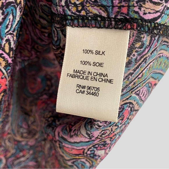 Rebecca Taylor Pink Multicolor + Gold Metallic Paisley Print Silk Blouse - Picture 8 of 9